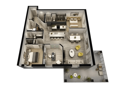 Floor plan for 2 beds, 2 baths, 1631 sqft